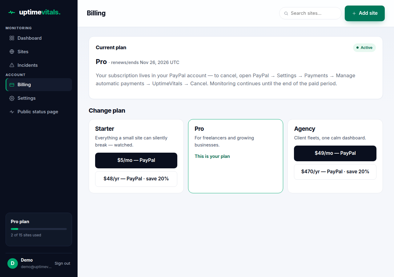 The Billing page